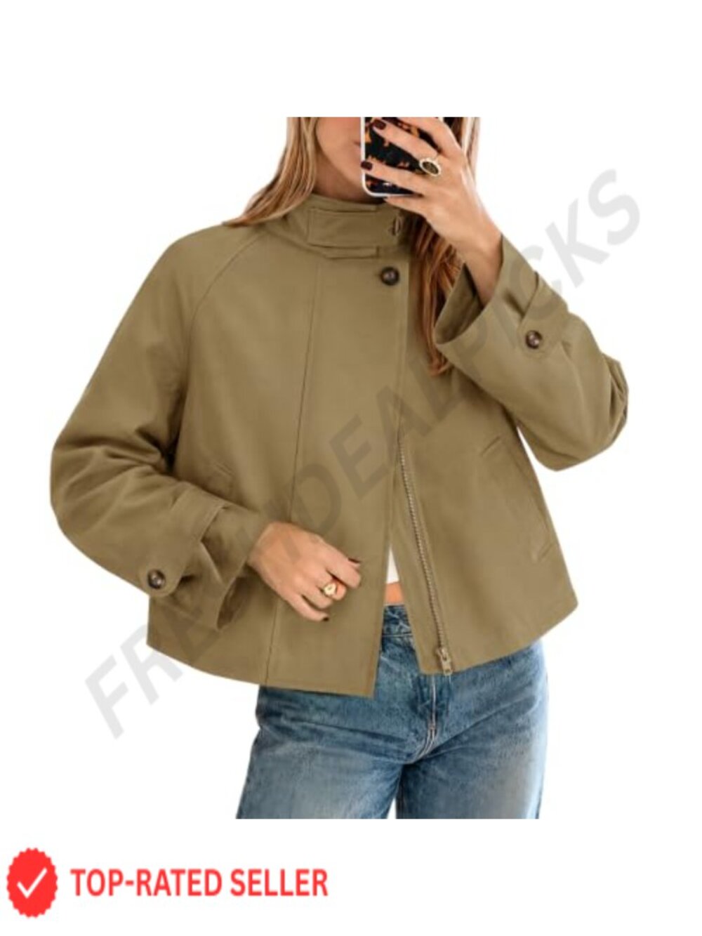 Women's Cropped Funnel Neck Trench Coat Polyester Jacket